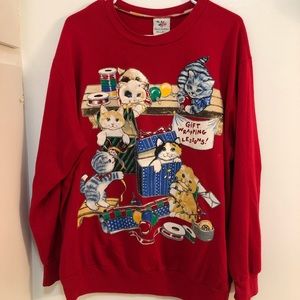 Vintage Cat Kitten Christmas Sweater Plus Size 1XL